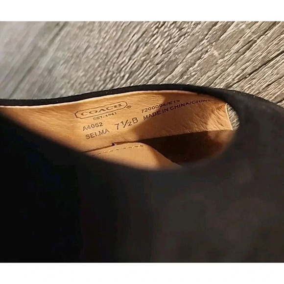 Coach Selma Suede Peep Toe Platform Heels Black Stiletto 4" Sz 7.5 B - Picture 8 of 13